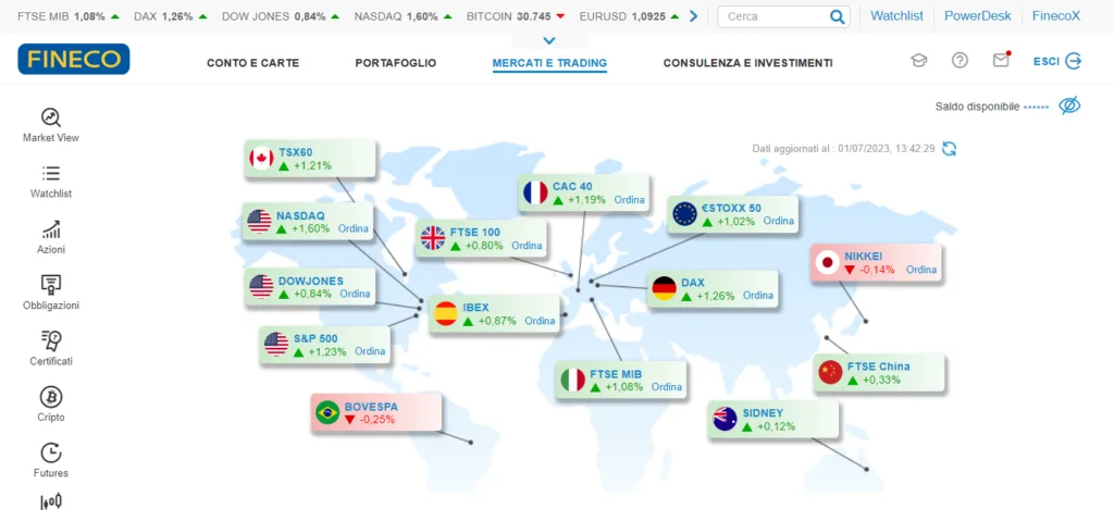screenshot interfaccia piattaforma fineco