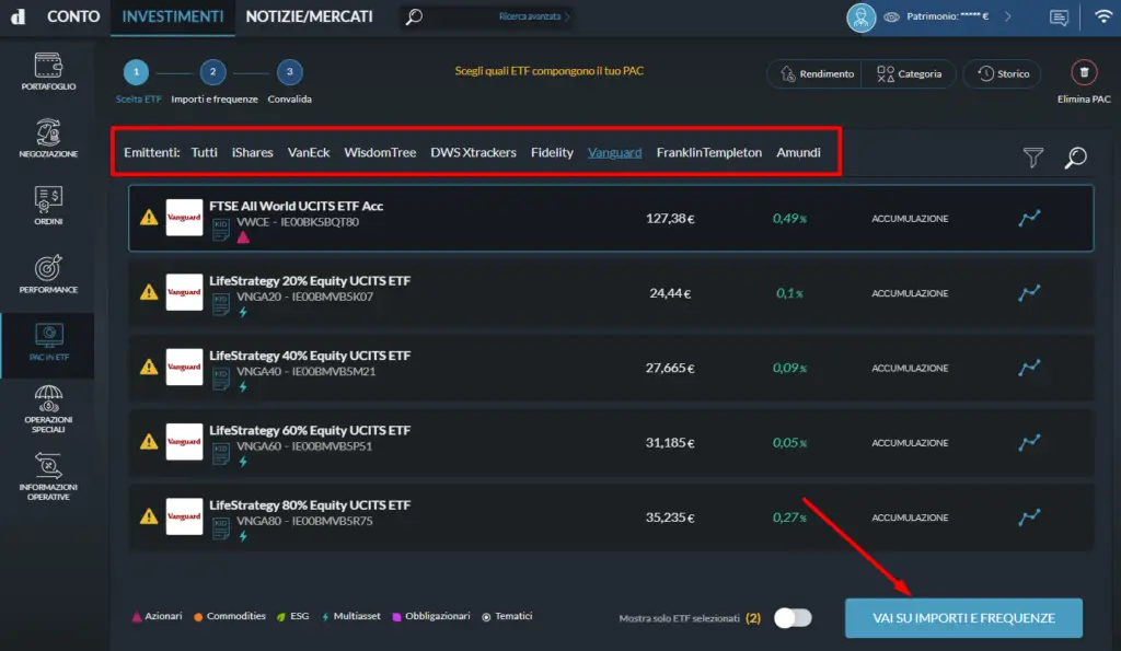 Impostare pac ETF directa - Step 1