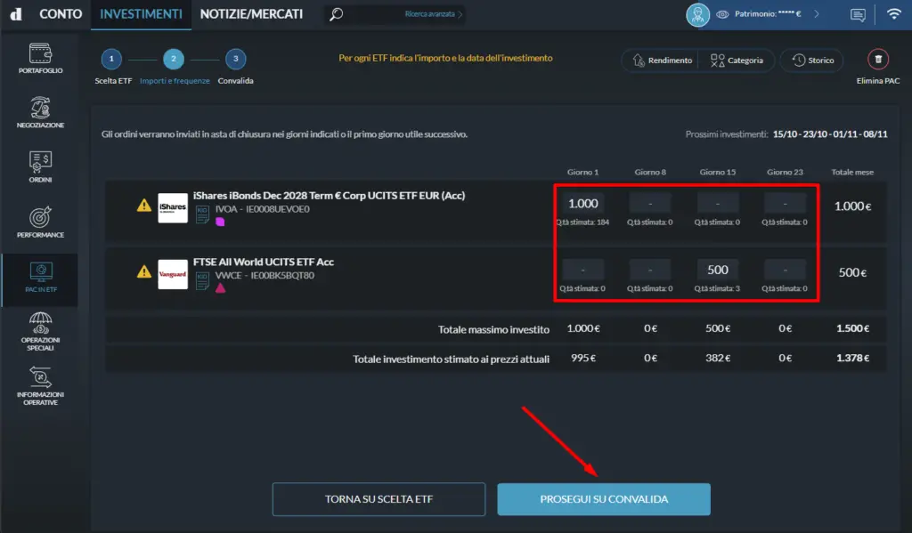 Impostare pac ETF directa - Step 2