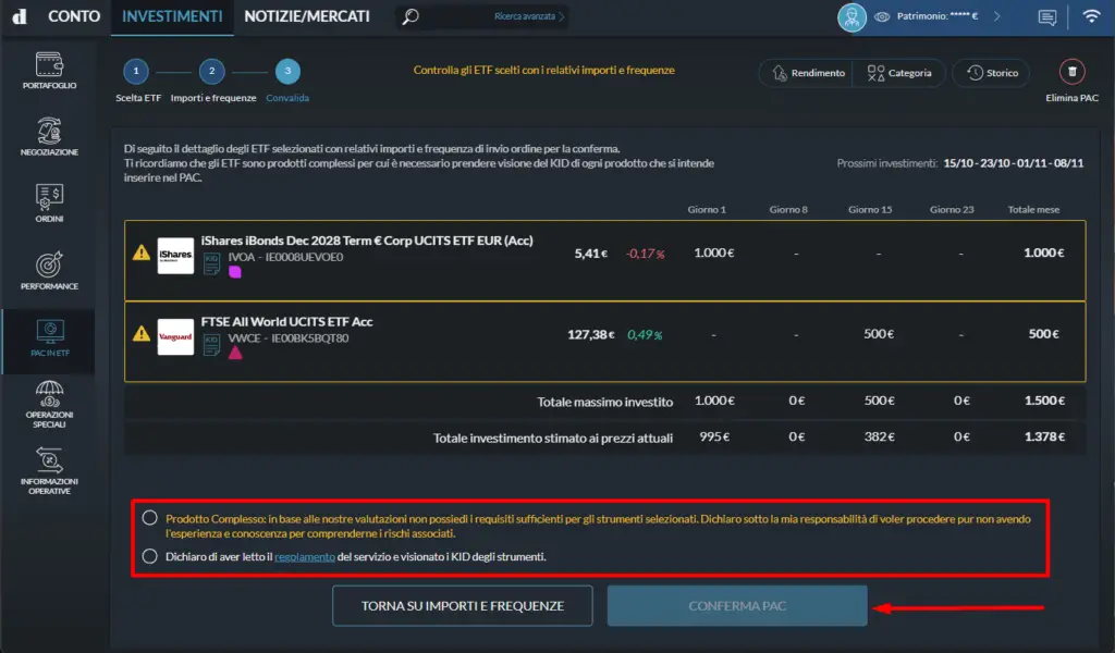 Impostare pac ETF directa - Step 3