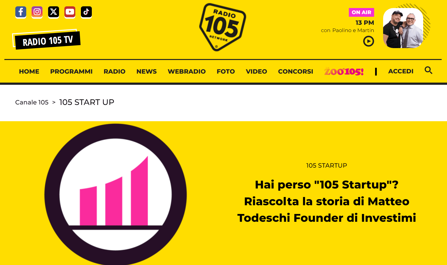 Intervista radio 105 Matteo Todeschi Investimi