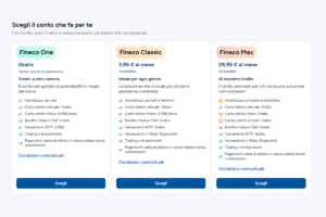 Confronto nuovi conti Fineco One, Classic, Max