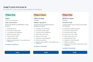 Confronto nuovi conti Fineco One, Classic, Max